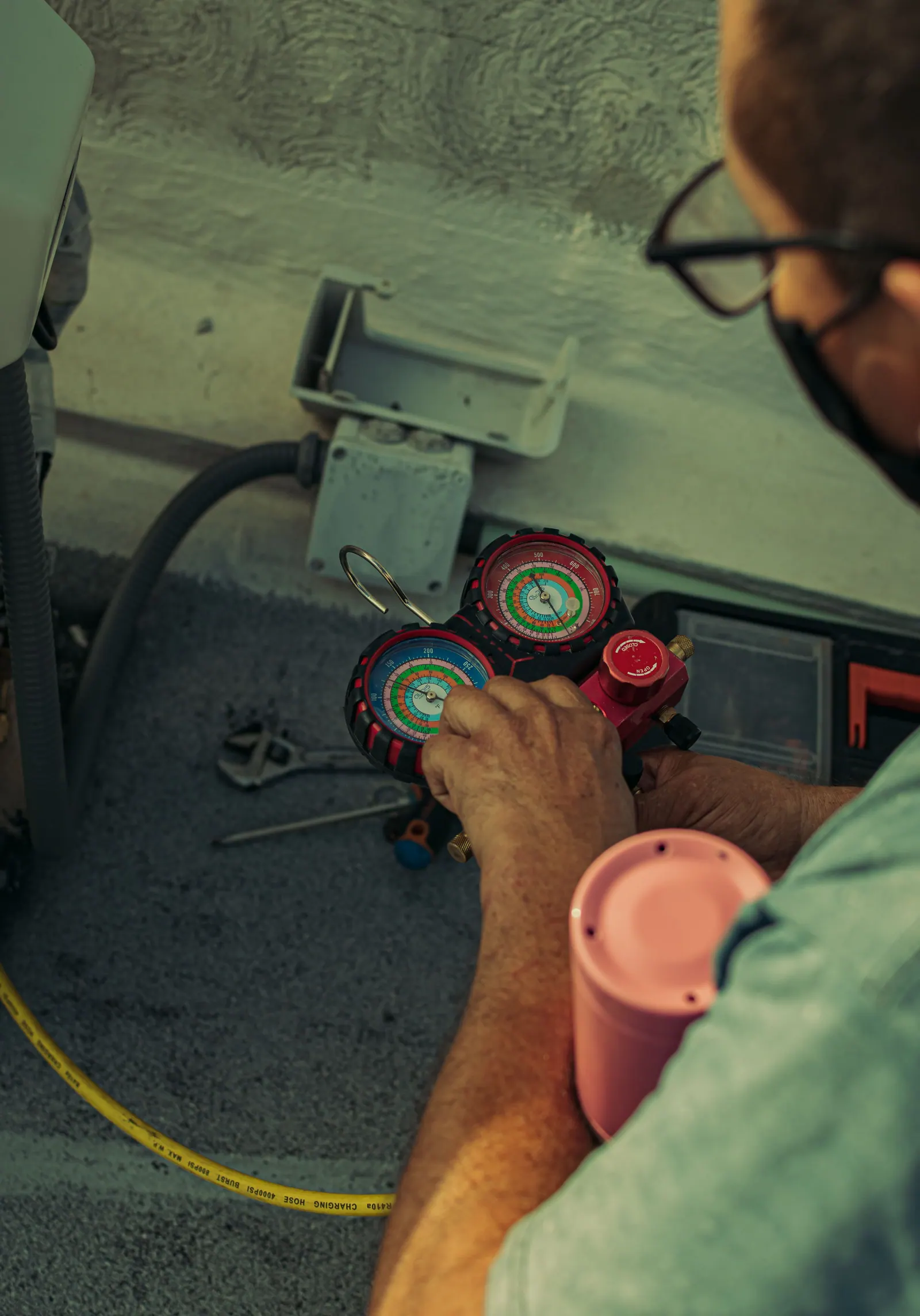 Pressure gauge on HVAC equipment